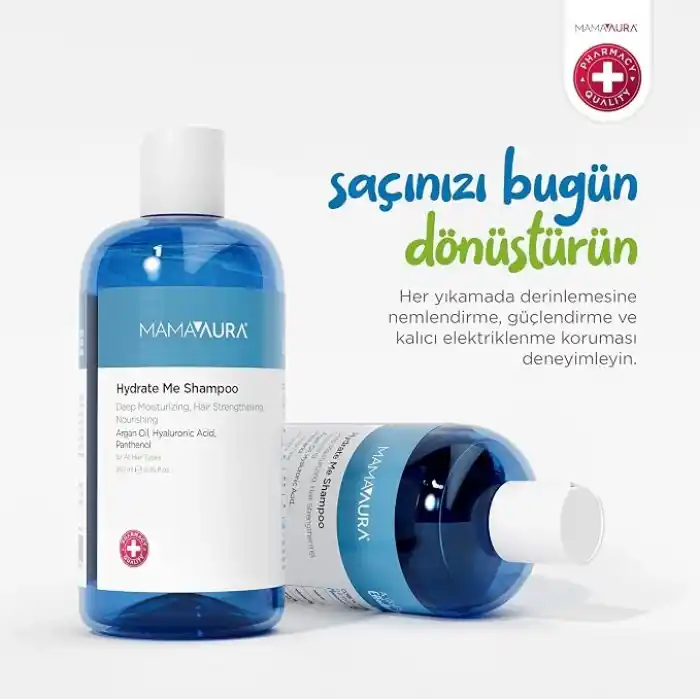 Mamaaura Hydrate Me Shampoo, Kuru ve Hassas Saç Derisi için Nemlendirici ve Pullanma Görünümünü Azaltmaya Yardımcı Şampuan, 250 ml