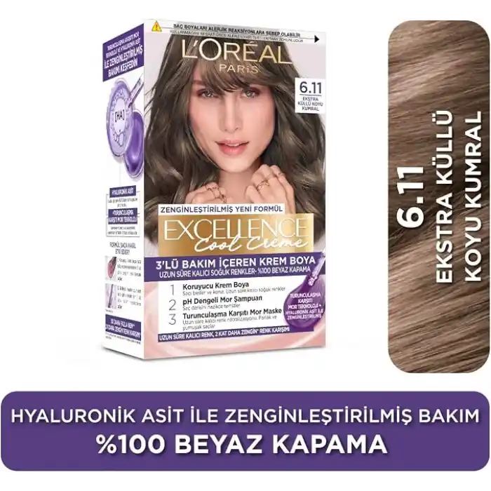 LOreal Paris Excellence Cool Creme 6.11 Ekstra Küllü Koyu Kumral Saç Boyası