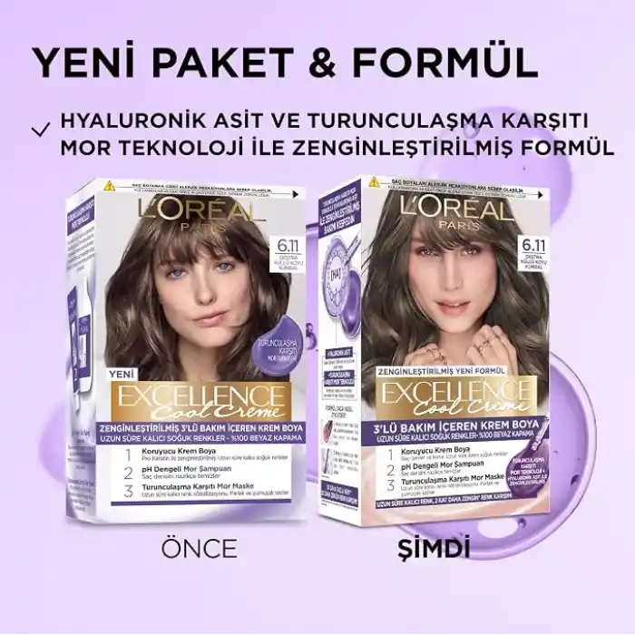 LOreal Paris Excellence Cool Creme 6.11 Ekstra Küllü Koyu Kumral Saç Boyası