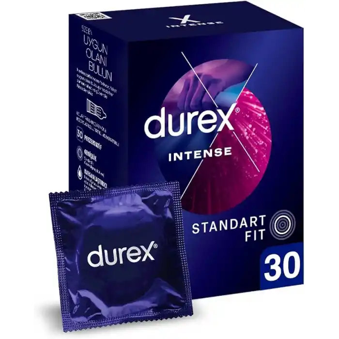 Durex Intense 30lı Uyarıcı Jelli Ve Tırtıklı Prezervatif, Düz, Kokusuz, Lateks