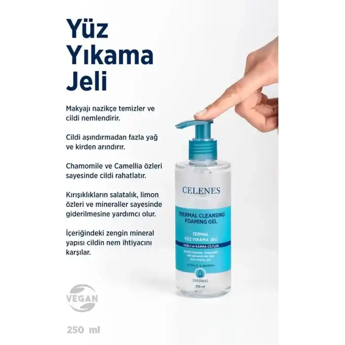 Celenes By Sweden Thermal Yüz Yıkama Jeli Yağlı ve Karma Ciltler (250 ml)