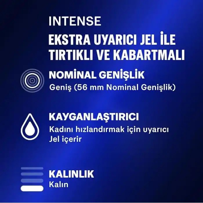 Durex Intense 30lı Uyarıcı Jelli Ve Tırtıklı Prezervatif, Düz, Kokusuz, Lateks
