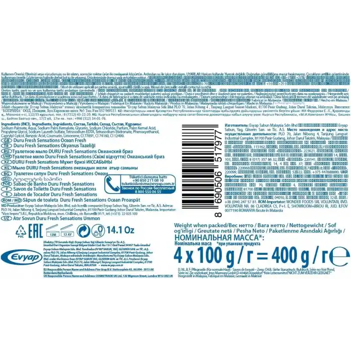 DURU Fresh Sensations Ocean Sabun, 100 Gramx4