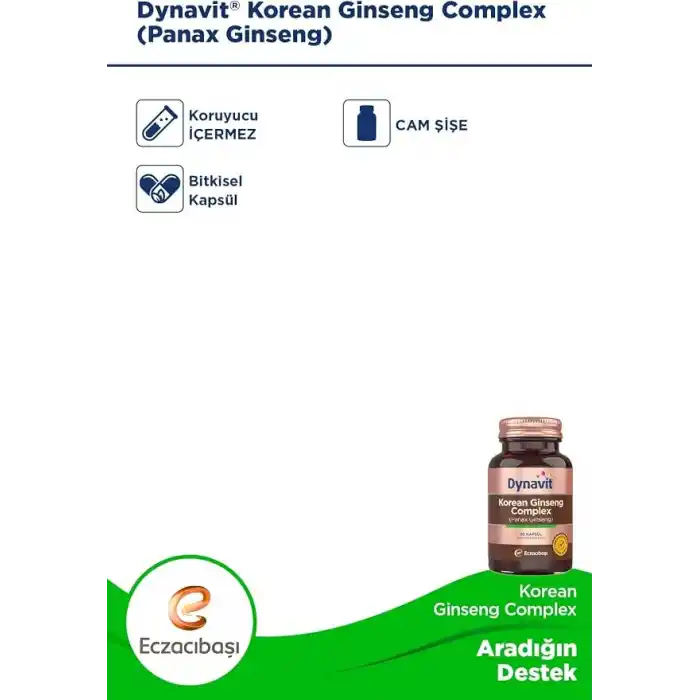 Dynavit Korean Ginseng Complex (Panax Ginseng) 30 Bitkisel Kapsül - Panax Ginseng, Ginkgo Biloba, L-Arjinin