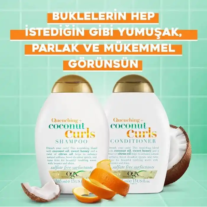ogx bukleli saçlar için nemlendirici coconut curls sülfatsız bakım kremi (385 ml)