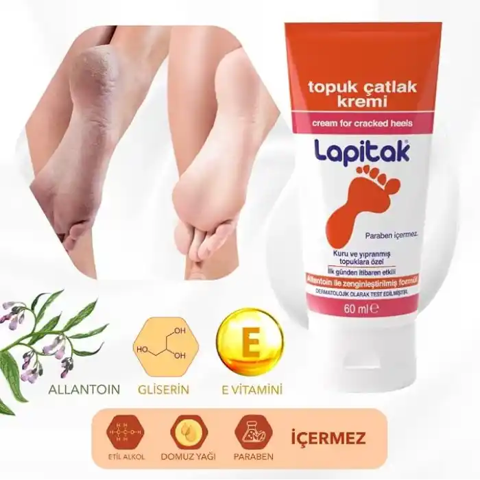 Lapitak Topuk Çatlak Kremi 60ml - Ayak Kremi - Ayak Bakımı - Ayaklardaki Çatlakları Engenlemeye Yardımcı olur. Kuru ve Yıpranmış Ayaklarda 24 saat içinde etkisi hissedilir.