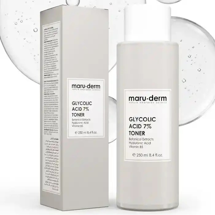 Maruderm Glikolik Asit%7 Aydınlatıcı ve Leke Görünümü Karşıtı Tonik – Meyan Kökü & Hyaluronik Asit ile Pürüzsüzleştirici Peeling Tonik, 250 ML