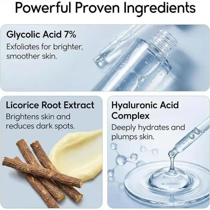 Maruderm Glikolik Asit%7 Aydınlatıcı ve Leke Görünümü Karşıtı Tonik – Meyan Kökü & Hyaluronik Asit ile Pürüzsüzleştirici Peeling Tonik, 250 ML