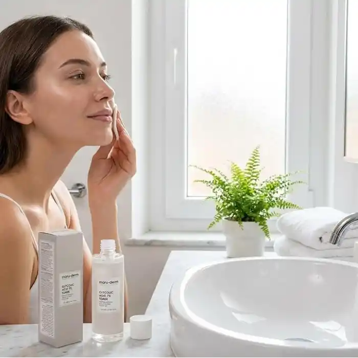 Maruderm Glikolik Asit%7 Aydınlatıcı ve Leke Görünümü Karşıtı Tonik – Meyan Kökü & Hyaluronik Asit ile Pürüzsüzleştirici Peeling Tonik, 250 ML
