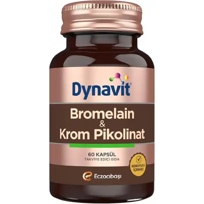 Dynavit Bromelain (Ananas Ekstresi)&Krom Pikolinat 60 Bitkisel Kapsül - Ödem Atımı&Diyetisyen Önerisi - 500 mg (1200 GDU) Bromelain&200 mcg Krom