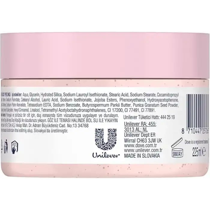 Dove Vücut Peelingi Nar Çekirdeği ve Shea Yağı 225ml Beyaz
