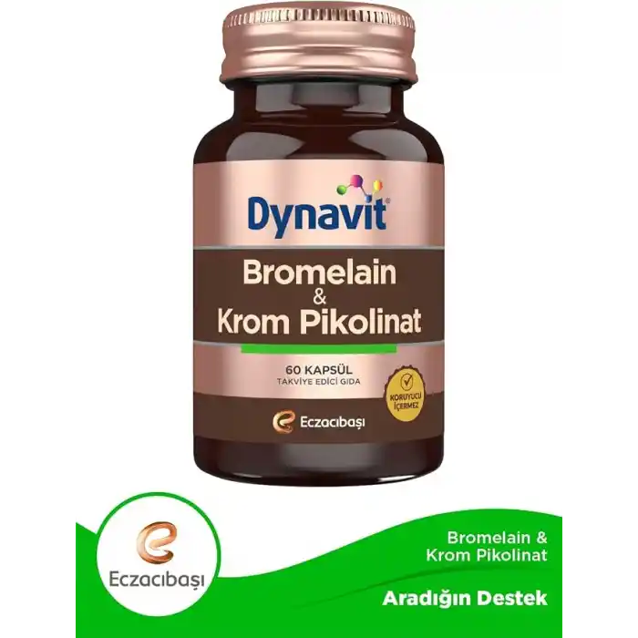 Dynavit Bromelain (Ananas Ekstresi)&Krom Pikolinat 60 Bitkisel Kapsül - Ödem Atımı&Diyetisyen Önerisi - 500 mg (1200 GDU) Bromelain&200 mcg Krom