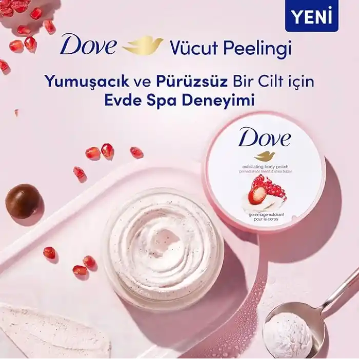 Dove Vücut Peelingi Nar Çekirdeği ve Shea Yağı 225ml Beyaz