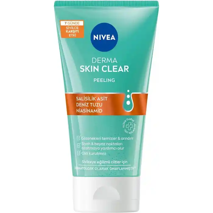 NIVEA Derma Skin Clear Sivilce Karşıtı Yüz Temizleyici Peeling 150ml, Gözenek Arındırıcı,Siyah Nokta Azaltır,Salisilik Asit,Deniz Tuzu, Niasinamid