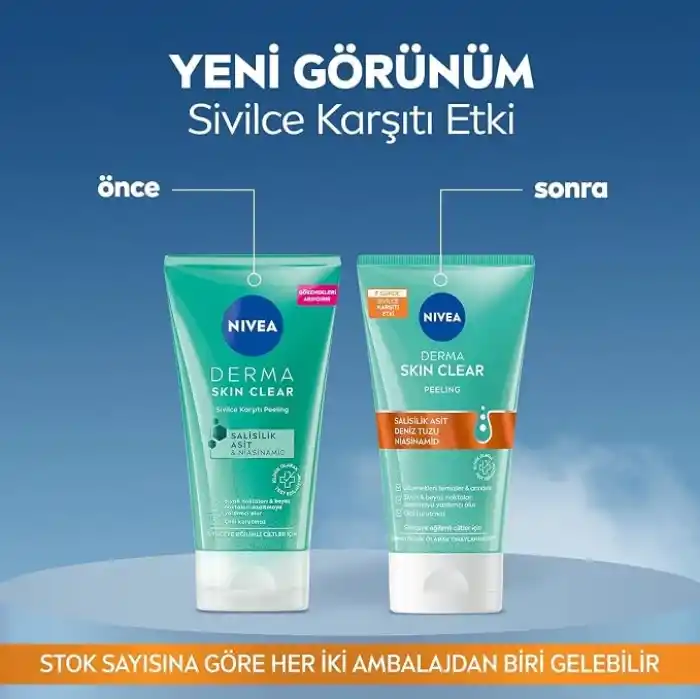 NIVEA Derma Skin Clear Sivilce Karşıtı Yüz Temizleyici Peeling 150ml, Gözenek Arındırıcı,Siyah Nokta Azaltır,Salisilik Asit,Deniz Tuzu, Niasinamid