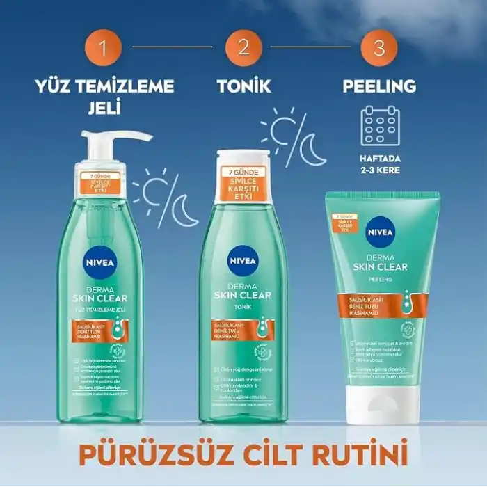NIVEA Derma Skin Clear Sivilce Karşıtı Yüz Temizleyici Peeling 150ml, Gözenek Arındırıcı,Siyah Nokta Azaltır,Salisilik Asit,Deniz Tuzu, Niasinamid
