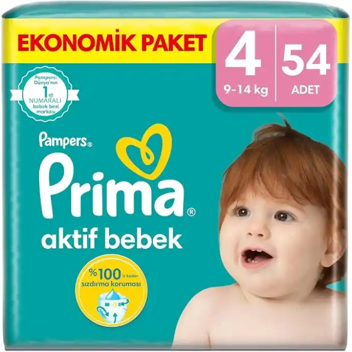 Prima Bebek Bezi Aktif Bebek 4 Beden 54 Adet Fırsat Paketi