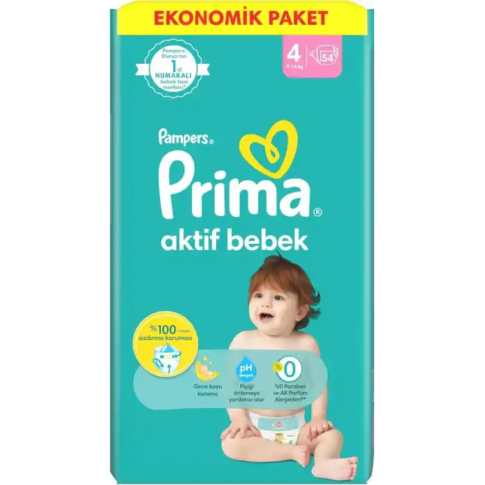 Prima Bebek Bezi Aktif Bebek 4 Beden 54 Adet Fırsat Paketi