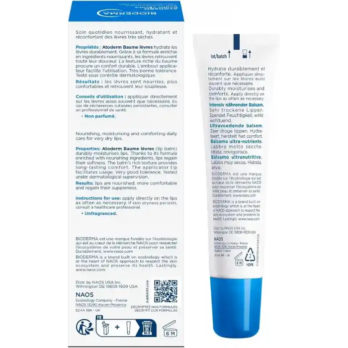 Bioderma Atoderm Lip Balm Kuru, Çatlamış Dudak Besleyici Nemlendirici Dudak Kremi Avokado ve Shea Yağı 15 ml