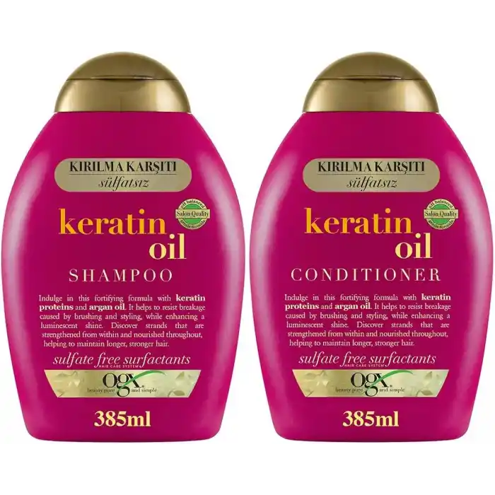 OGX Keratin Oil Şampuan 385 ml + Bakım Kremi 385 ml 2li Set