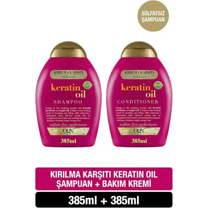 OGX Keratin Oil Şampuan 385 ml + Bakım Kremi 385 ml 2li Set