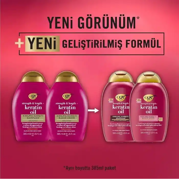 OGX Keratin Oil Şampuan 385 ml + Bakım Kremi 385 ml 2li Set