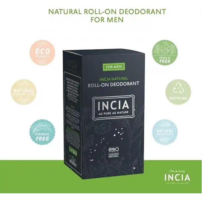 INCIA%100 Doğal Roll On Deodorant Erkekler İçin Ter Kokusu Önleyici Leke Yapmayan 50 ml
