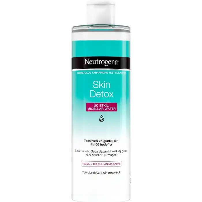Neutrogena Skin Detox Micellar Water 3ü 1 Arada Nazik Temizleyici Kir ve Makyaj Temizleme Suyu Yüz Göz Dudak İçin 400 ml