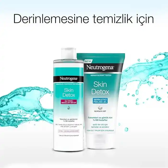 Neutrogena Skin Detox Micellar Water 3ü 1 Arada Nazik Temizleyici Kir ve Makyaj Temizleme Suyu Yüz Göz Dudak İçin 400 ml