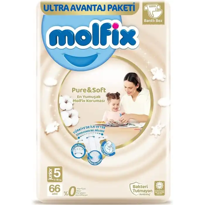 Molfix Bebek Bezi Pure&Soft Junior 5 Beden Aylık Paket 66 Adet