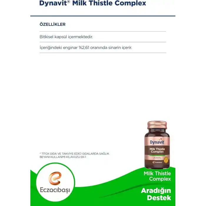 Dynavit Milk Thistle Complex 60 Kapsül - Deve Dikeni Tohum, Silimarin, Enginar, Karahindiba, Maydanoz