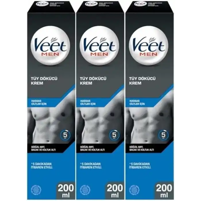 Veet Men Erkeklere Özel Tüy Dökücü Krem Hassas Ciltler 600ml (200 ml x 3 Adet)