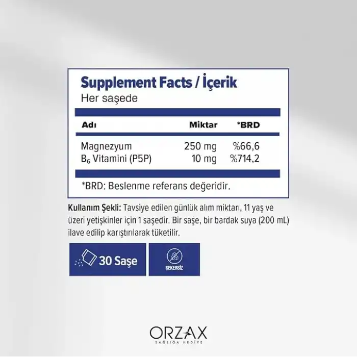 Orzax Ocean Extramag 250 Magnezyum Sitrat + P5P 30 Saşe
