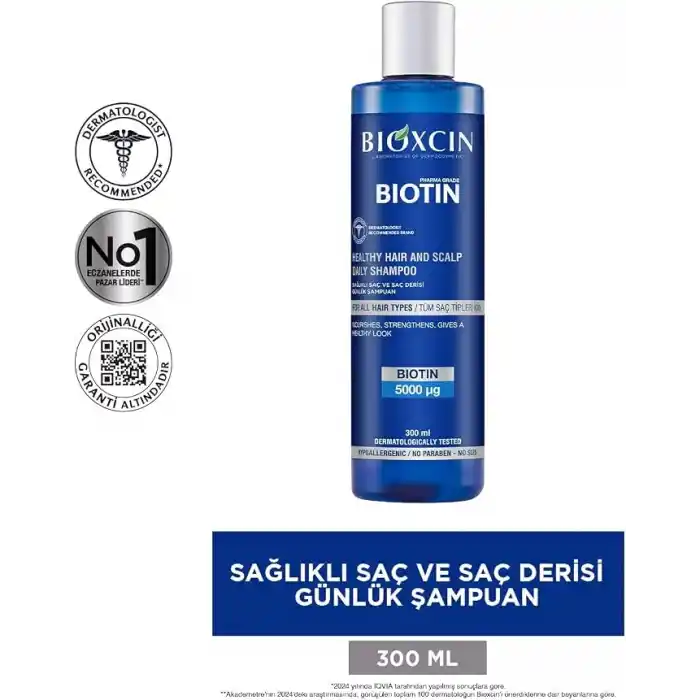 Bioxcin Biotin Saç Bakım Seti – Dökülme Karşıtı Şampuan 300 ml + Biotin 5000 mcg 60 Tablet – Saç Sağlığı İçin Takviye Edici Set