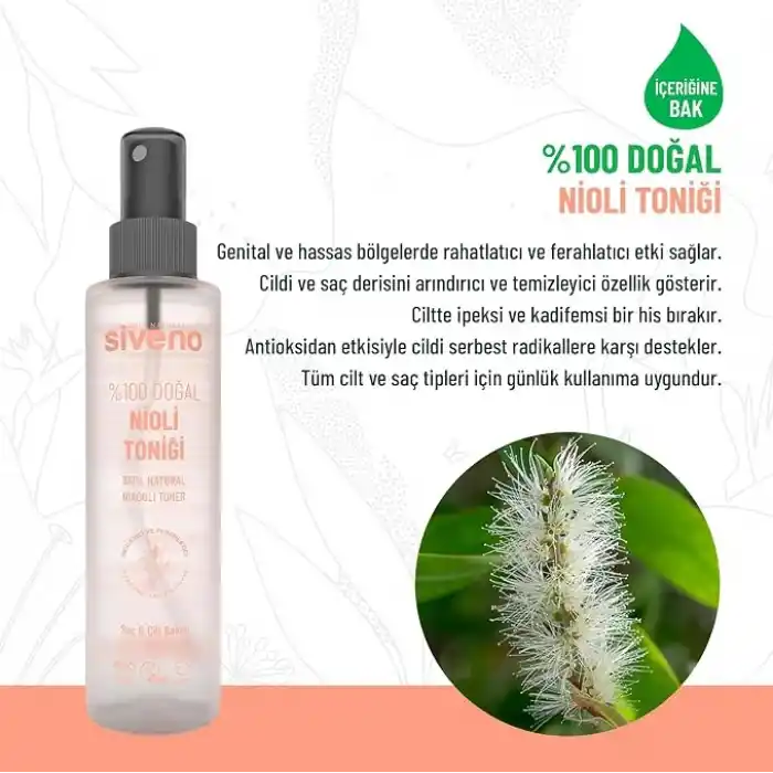Siveno%100 Doğal Nioli Suyu Kötü Koku Önleyici Arındırıcı Ferahlatıcı Hassas Bölge Toniği 150 ml