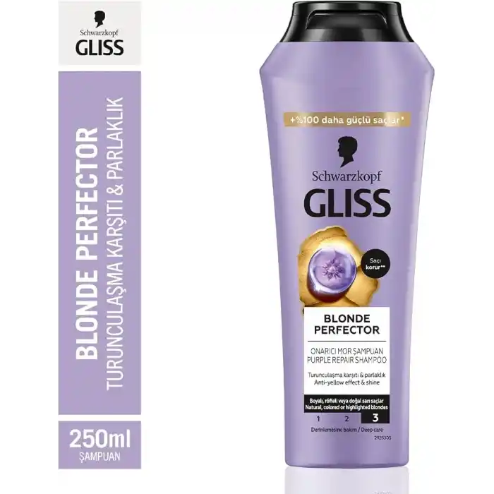 Gliss Blonde Perfector Turunculaşma Karşıtı Onarıcı Şampuan Peptit ve Yaban Mersini Özü ile 250 ml
