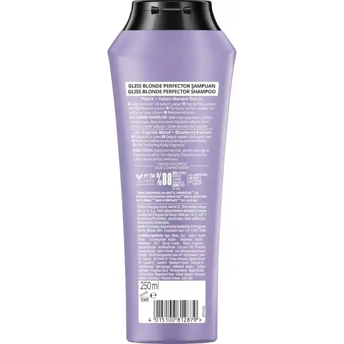 Gliss Blonde Perfector Turunculaşma Karşıtı Onarıcı Şampuan Peptit ve Yaban Mersini Özü ile 250 ml