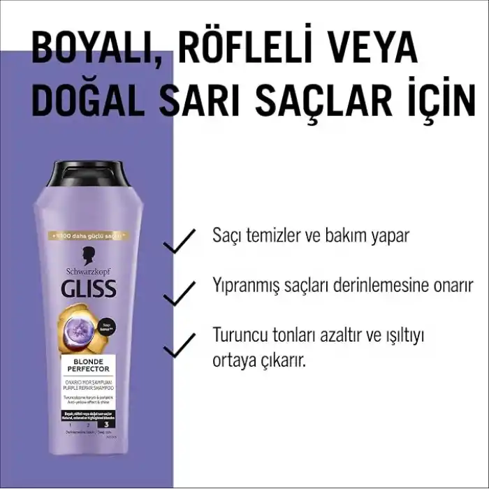 Gliss Blonde Perfector Turunculaşma Karşıtı Onarıcı Şampuan Peptit ve Yaban Mersini Özü ile 250 ml