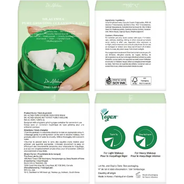 Dr.Althea Saf Taşlama Temizleme Balsamı | Madecassoside ile Hijyenik Tek Adım Makyaj Temizleyici | Yağsız Şerbet Doku | Nazik, Yatıştırıcı Tüm Cilt Tipleri için | Kore Vegan Cilt Bakımı | 1.7 Fl Oz