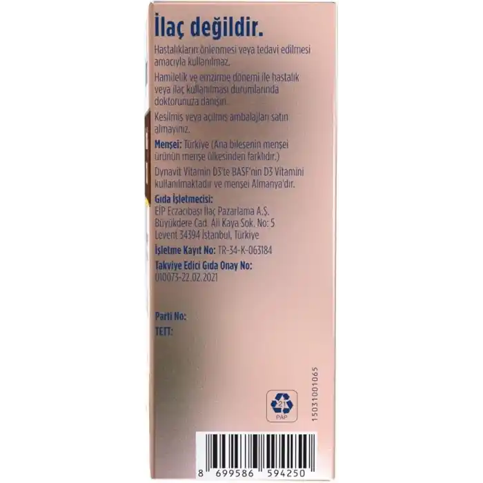 Dynavit Vitamin D3 1000 IU (25mcg) 20 mL Sprey - Bağışıklık & Kas & Kemik - D3 Vitamini