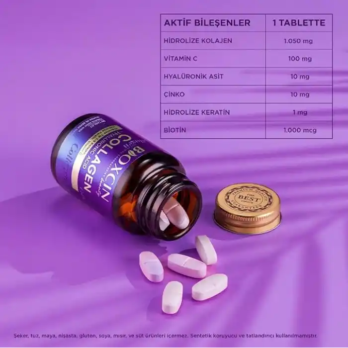 Bioxcin Beauty Collagen 30 Tablet – Tip1 Tip 3 Hidrolize Kolajen, Hyaluronik Asit, Vitamin C ve Biotin İçeren Takviye