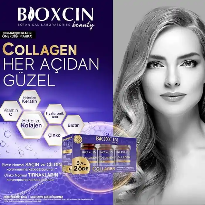 Bioxcin Beauty Collagen 30 Tablet – Tip1 Tip 3 Hidrolize Kolajen, Hyaluronik Asit, Vitamin C ve Biotin İçeren Takviye
