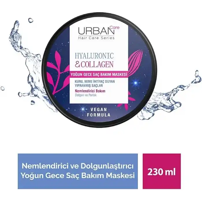 URBAN Care Hyaluronik Asit & Kolajen Kuru ve Cansız Saçlara Özel Yoğun Gece Saç Bakım Maskesi 230 ml-vegan