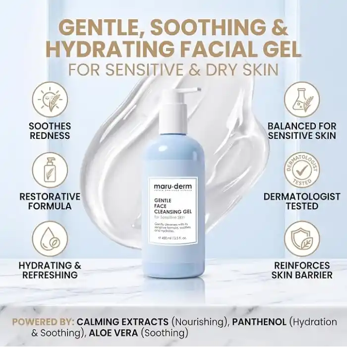 Maruderm Hassas ve Atopik Ciltler için Yüz Yıkama Jeli – Nazik Arındırıcı Nem Destekli Temizleyici, Papatya & Aloe Vera ile, 400 ML