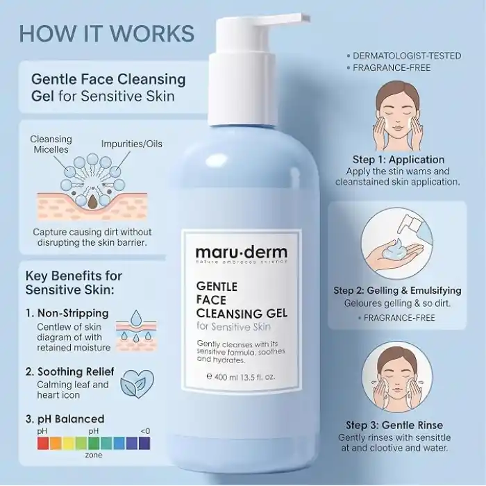 Maruderm Hassas ve Atopik Ciltler için Yüz Yıkama Jeli – Nazik Arındırıcı Nem Destekli Temizleyici, Papatya & Aloe Vera ile, 400 ML