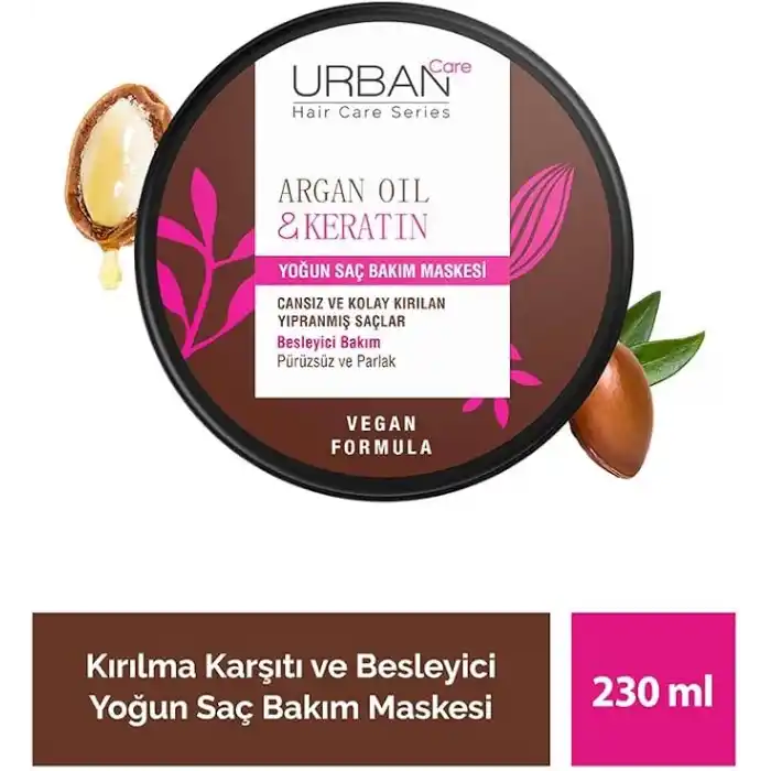 URBAN Care Argan Yağı & Keratin Kolay Kırılan Saçlara Özel Yoğun Saç Bakım Maskesi 230 ml- Vegan