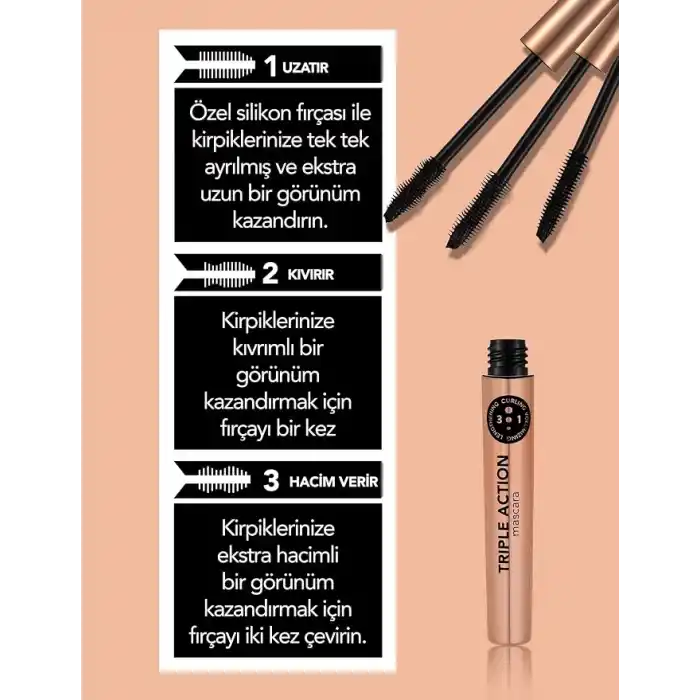 Flormar 3 Kademeli Ayarlanabilir Maskara (SİYAH) - Triple Action Mascara - 001-8690604275588