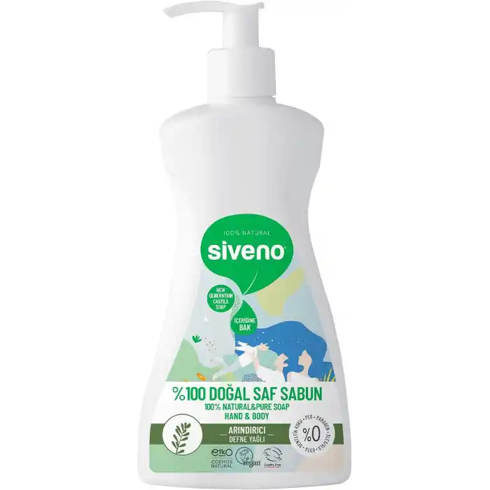 Siveno%100 Doğal Sıvı Kastil Sabun Defne Yağlı Yoğun Nemlendirici Arındırıcı Bitkisel Vegan 300 ml