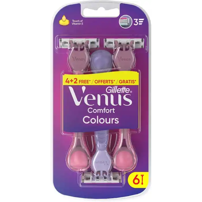 Gillette Venus Comfort Colours Kadın Tıraş Bıçakları, 6 Kadın Tıraş Bıçakları
