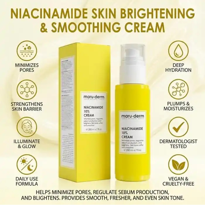 Maruderm Niacinamide%10 Leke Karşıtı ve Gözenek Görünümü İnceltici Krem – Düzensiz Cilt Tonu ve Dokusuna Karşı Yoğun Etkili Bakım Kremi, 200 ML